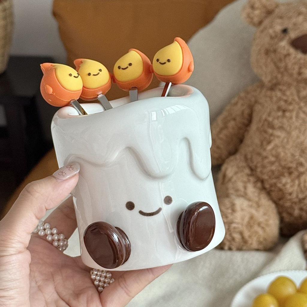 Cute Ceramic Candle Jar with Small Flame Fork for Home Living Room Gift Giving