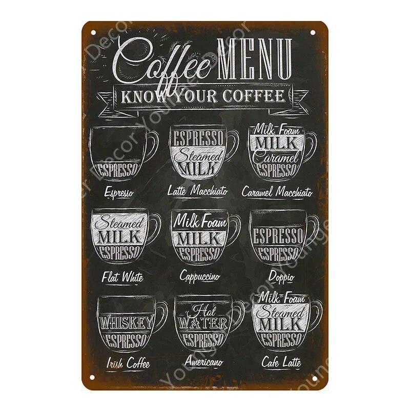 Coffee Menu Plaque Home Bar Cafe Vintage Wall Decor Art Metal Tin Signs Pub Tavern Retro Decorative Plates Metal Poster YJ177
