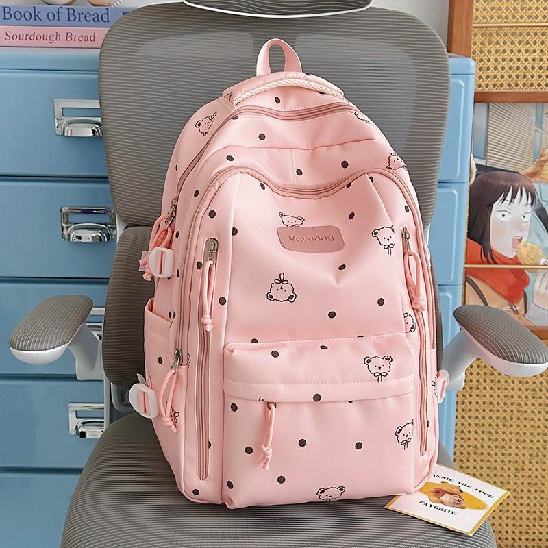 Schoolbag Korean version of small fresh schoolbag Japanese princess versatile cute polka dot men's and women's printed junior high school students