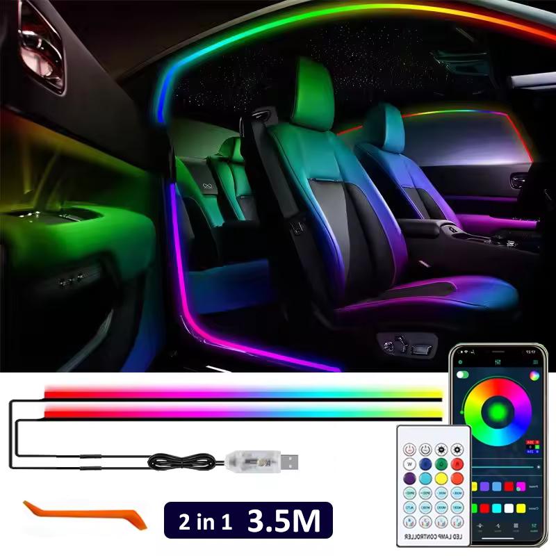 

4in1 Car Door Frame RGB Light String APP Control 3.5M Car Flowing Atmosphere Lights RGB Color Changing Hidden Wiring Decor Lamps