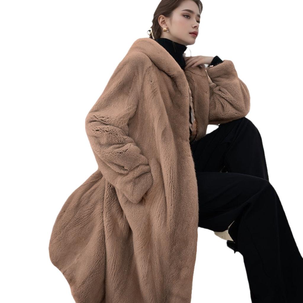Europe, America, autumn and winter senior sense thickened long imitation mink fur coat women's coat plus cotton fur coat