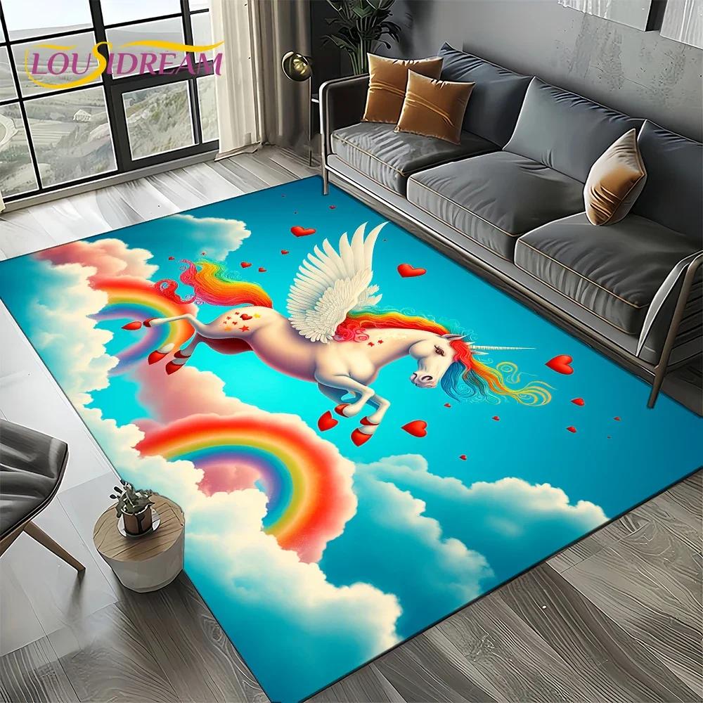 3D Cute Unicorn Cartoon Dream Girl Carpet Rug for Living Room Bedroom Home Sofa Decoration,Kid Area Rug Non-slip Floor Mat Gift