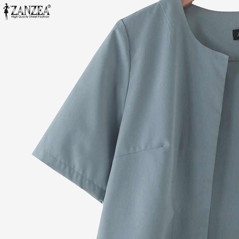 ZANZEA Women Casual O-neck Solid Color Short Sleeve Blouse