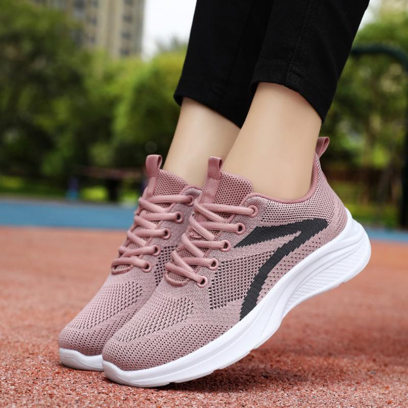 Spring Autumn Round Toe Soft Sole Comfortable Lace New Sports Shoes Mesh Breathable Fashion Lightweight Flat Women's Shoes