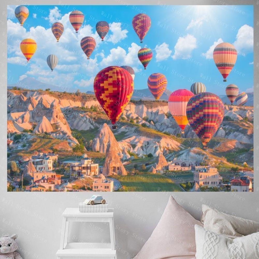 

Atmosphere Turkish landscape hot air balloon tapestry wall decoration canvas landscape painting background bedroom tapestry 74x94cm(29x37in)