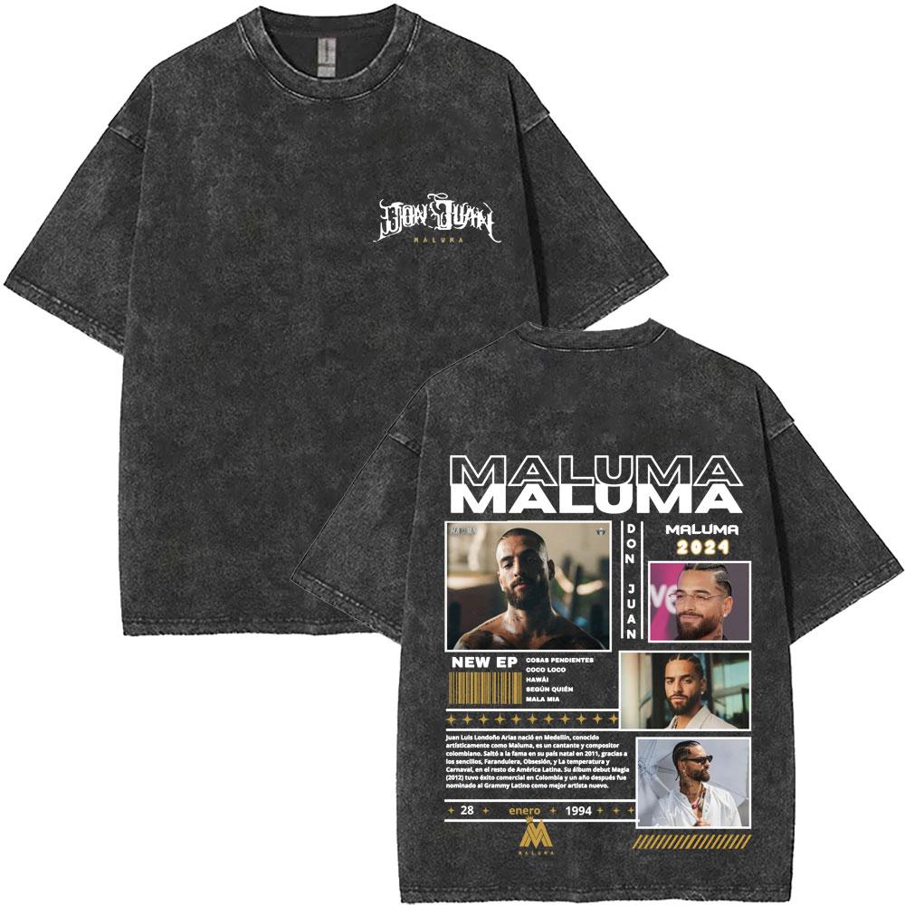 T-shirt Vintage Lavata Rapper Maluma Pretty Dirty Europet Tour Uomo Donna Moda Oversize Hip Hop Streetwear Maschile