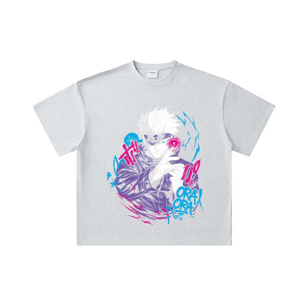 260 GSM Double Yarn 32 Count 100% Cotton Jujutsu Kaisen V59 Gojo Print Unisex Heavy Cotton T Shirt