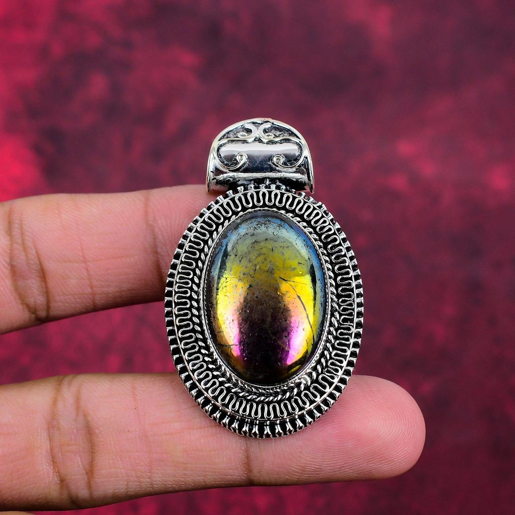 Aura Flash Labradorit 925 Massiv Sterlingsilber Anhänger, Handgefertigter Edelsteinschmuck, Anhänger zum Gedenktag