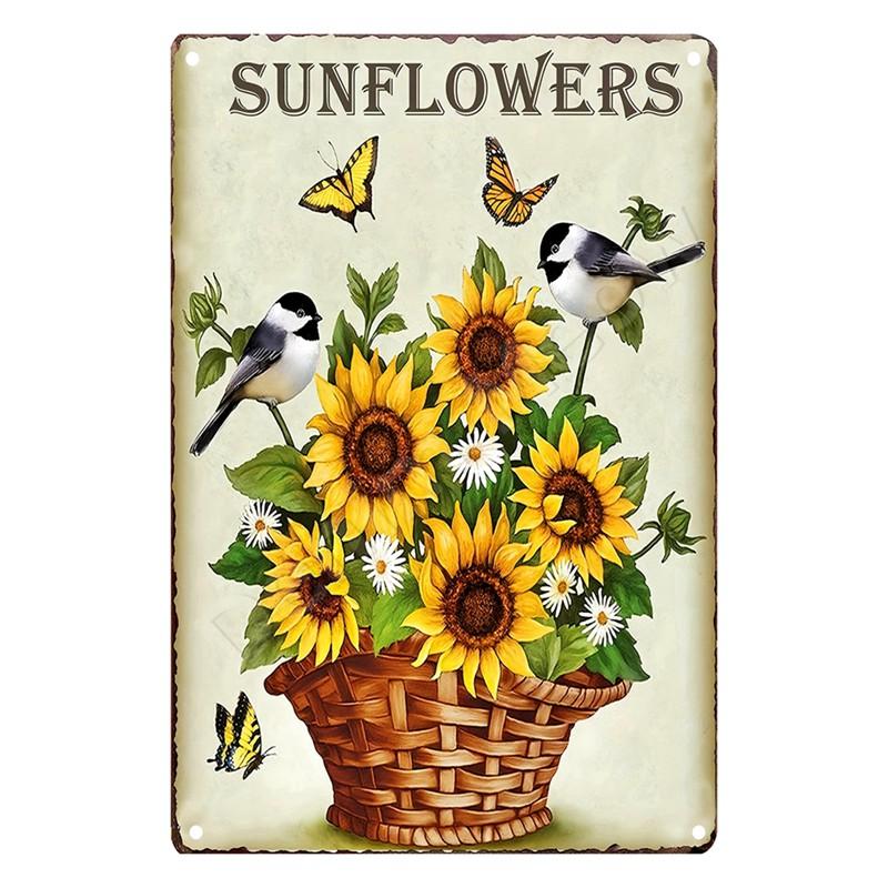 Welcome To Our Garden Metal Tin Signs, Dirty Hoe Wall Art, Sunflower Retro Poster for Home, Yard, Plants Decor, Garden Rule S