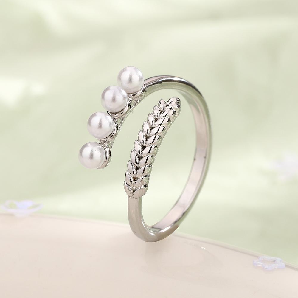 

Кольцо открытое с жемчужиной в виде пшеничного колоса, Холодный ветер, Кольцо на указательный палец в том же стиле, Простое кольцо с листом Copper (opening adjustable)