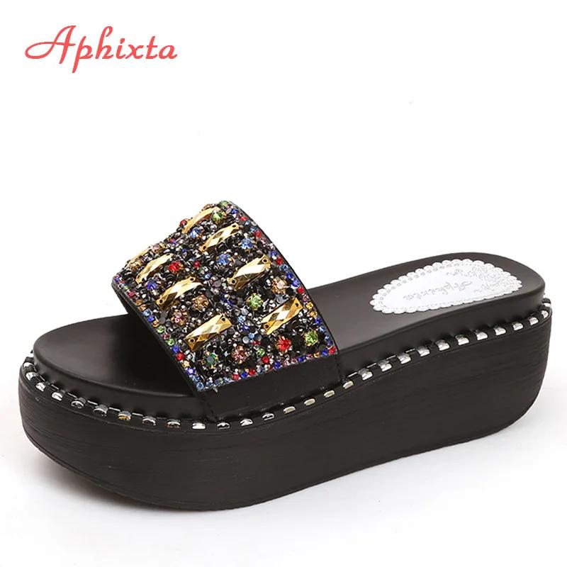 Fashion Luxury Women's Sandals Summer Platform Rhinestone Slippers Women Gemstone Slides Wedge Slippers Women's Shoes Beach Slides Shoes
