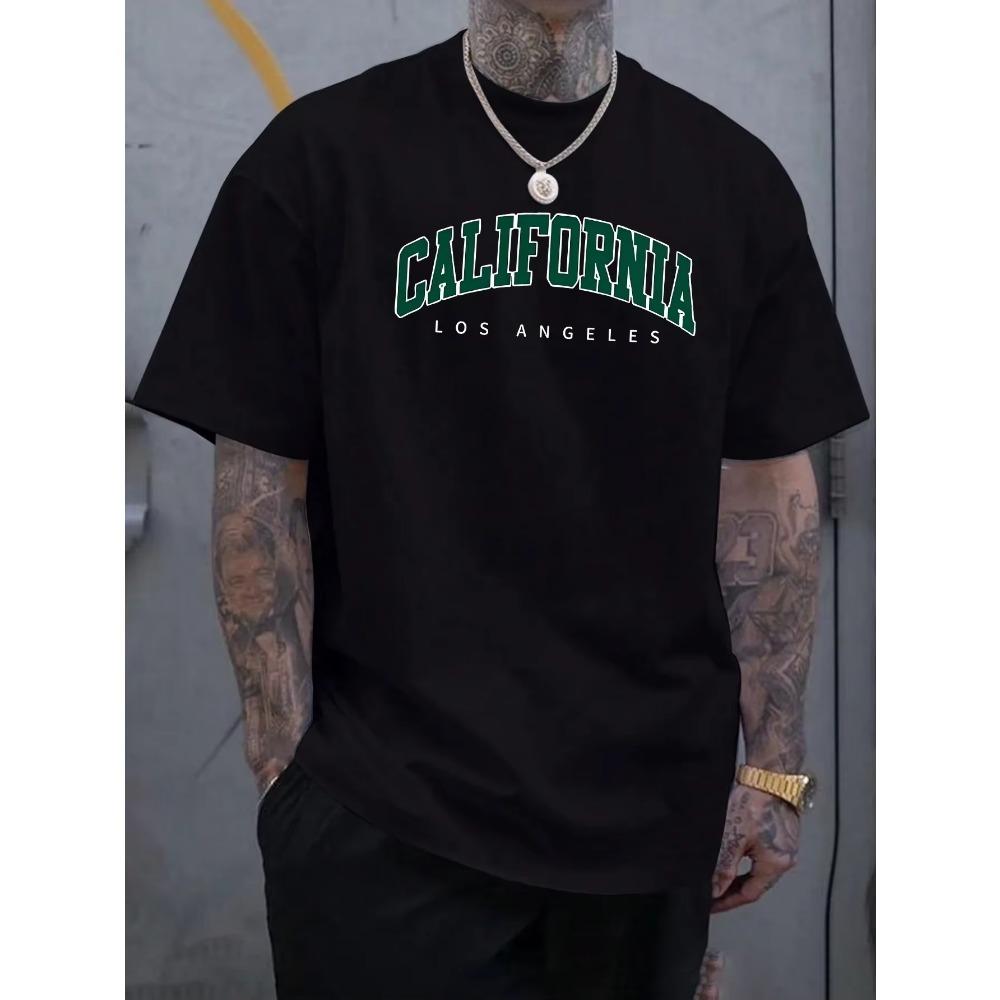 Sommar Herr 100% Bomull Casual Sport Lös Stor kalifornien bokstav Tryckt Bekväm Rund Hals Kort Ärm T-shirt Topp
