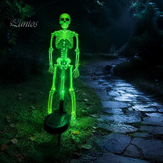 Automatic Dusk to Dawn Lamps Solar Skeleton Garden Stake Light, Halloween 3D Glowing Skull Yard Haunted House Landscape Lighting Decor with
