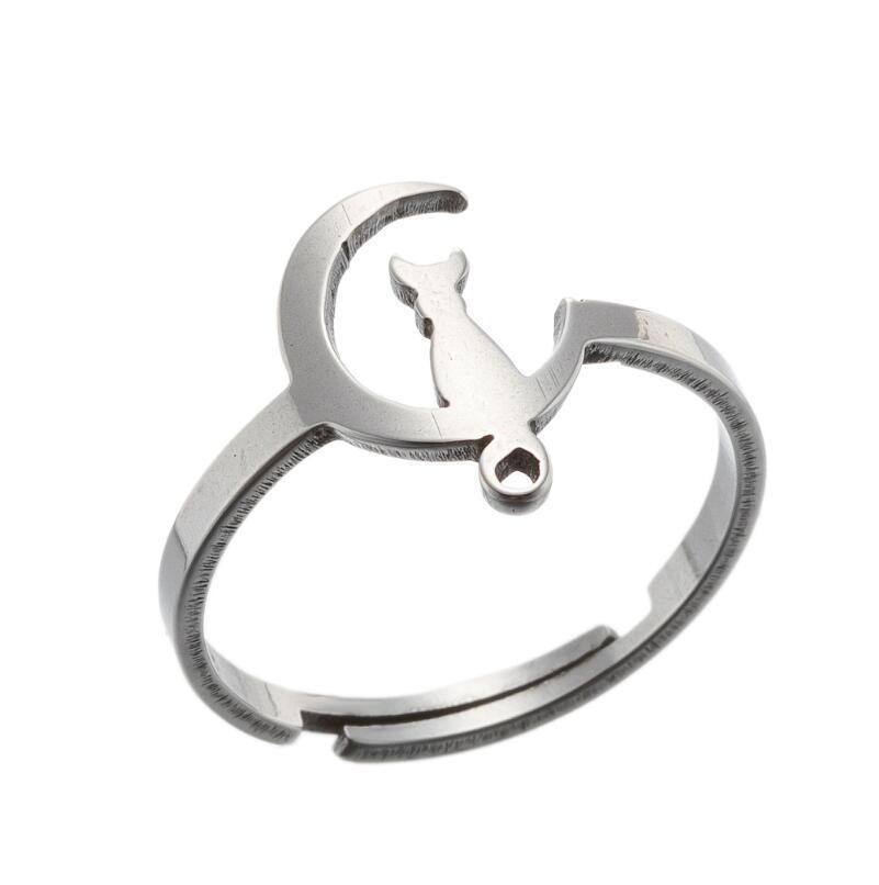Korean Stainless Steel Moon Cat & Reindeer Butterfly Ring for Christmas
