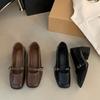 2025 new Retro Women's Pumps Soft Leather Square Head Belt Buckle Shallow Thick High Heeled Mary Jane Shoe Brown/Black