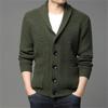 Autumn Winter Men's Thickened Button Cardigan Wool Sweater Green Fruit Collar Sweater Jacket V-neck Solid Color Casual Knitted Sweater