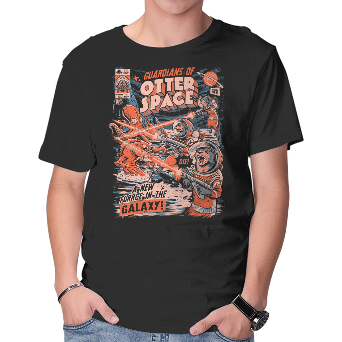 Unisex Crew Neck T-Shirt Guardians Of Otter Space Graphic Short Sleeve Casual Tee M
