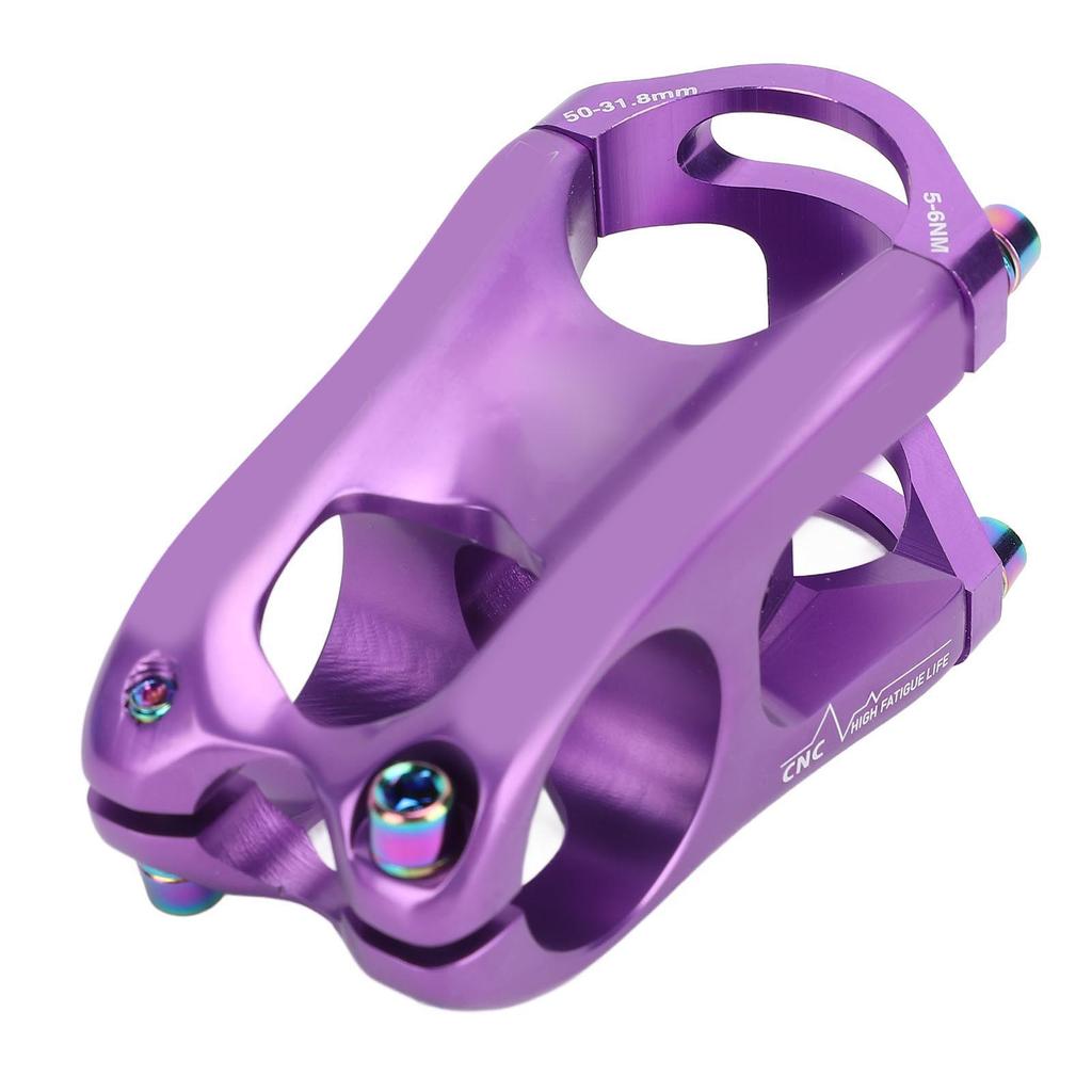 Cycling Stem CNC Hollowed Out High Strength Aluminum Alloy 50mm Handlebar Stem for 28.6mm and 31.8mm Diameter Purple