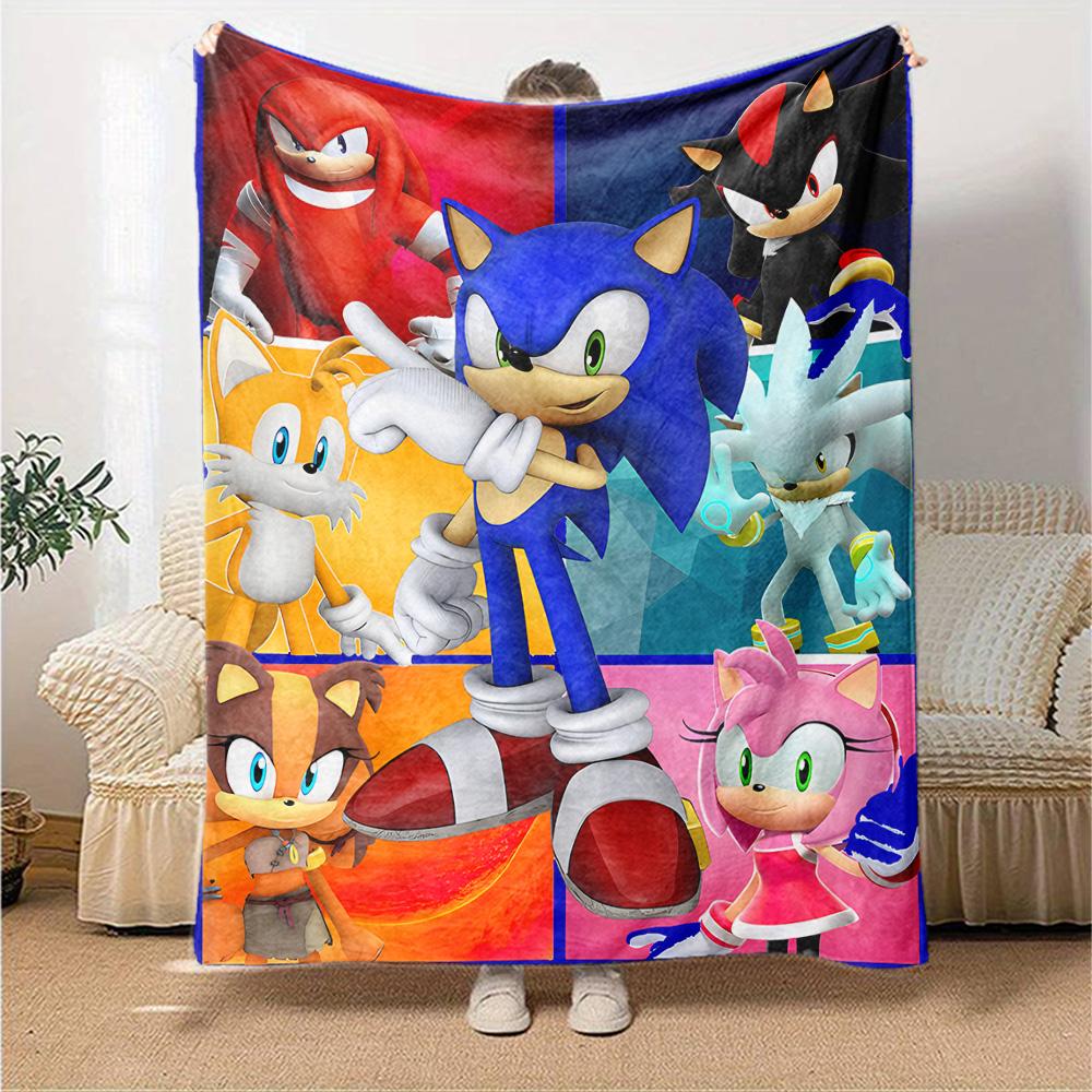 Sonic Hedgehog Characters Flannel Blanket Super Soft Warm Cozy Blanket For Sofa Bed Office Travel Allseason Home Decor Gift