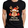 Merry Christmas Cute Reindeer Santa Hat Cartoon Family Children Unisexs T Shirt Vintage Washed Breathable Fashion Casual