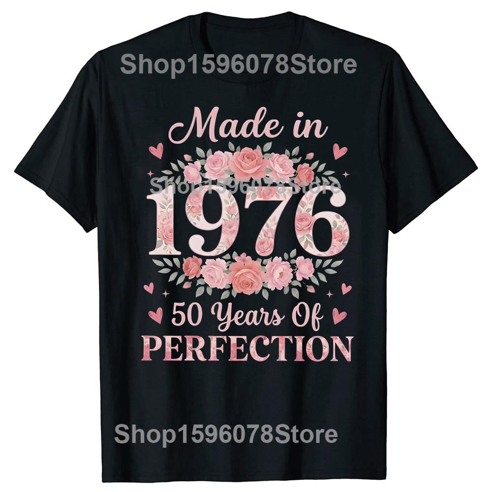 50th Birthday Gift Tees Made in 1976 Apparel Floral Birthday Shirt Birthday Celebration Gift for Wife Mom Sister Women Clothing