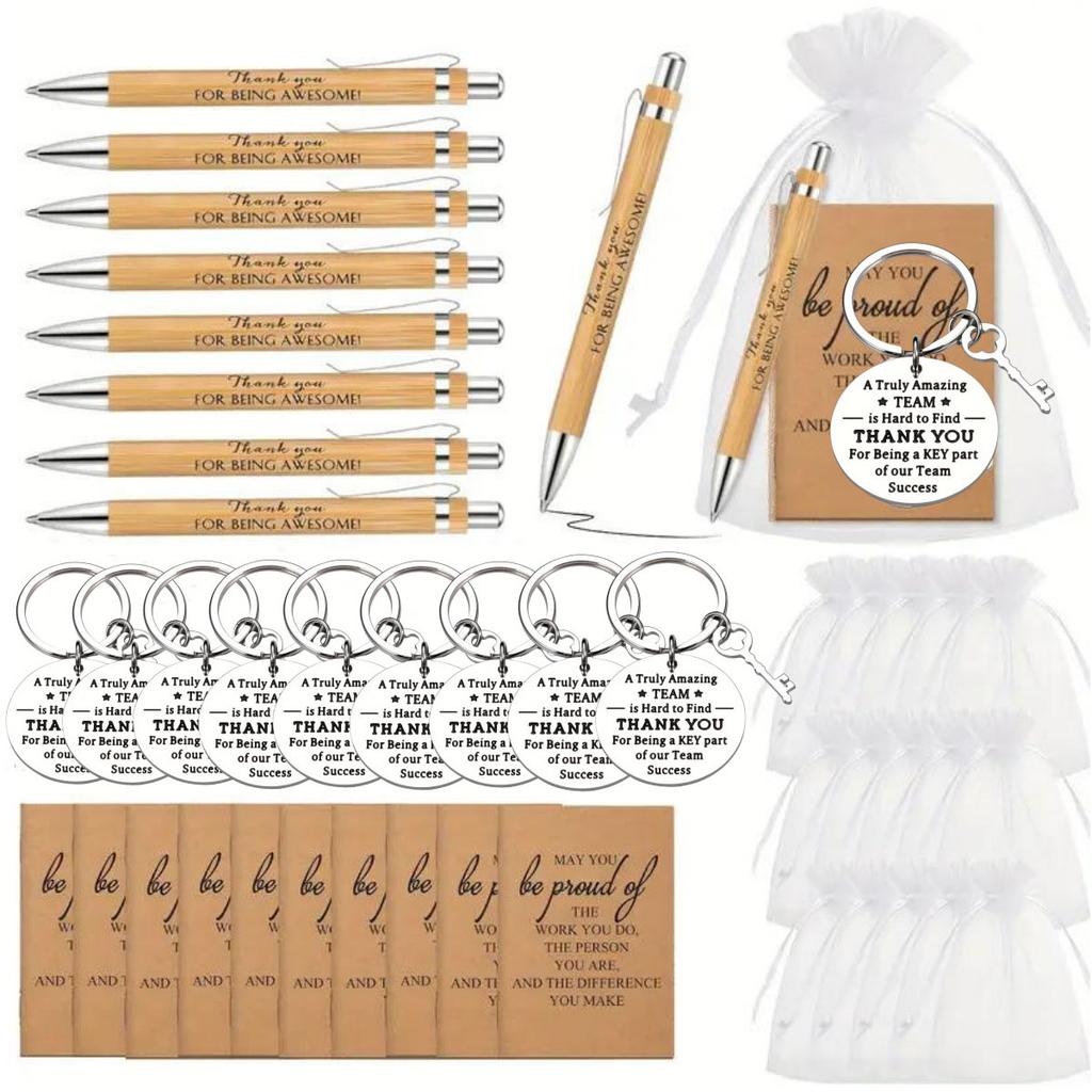 1Sets Employee Appreciation Gifts Bulk Christmas Thank You Notebooks Inspirational Bamboo Pens Keychains for Coworker Nurse