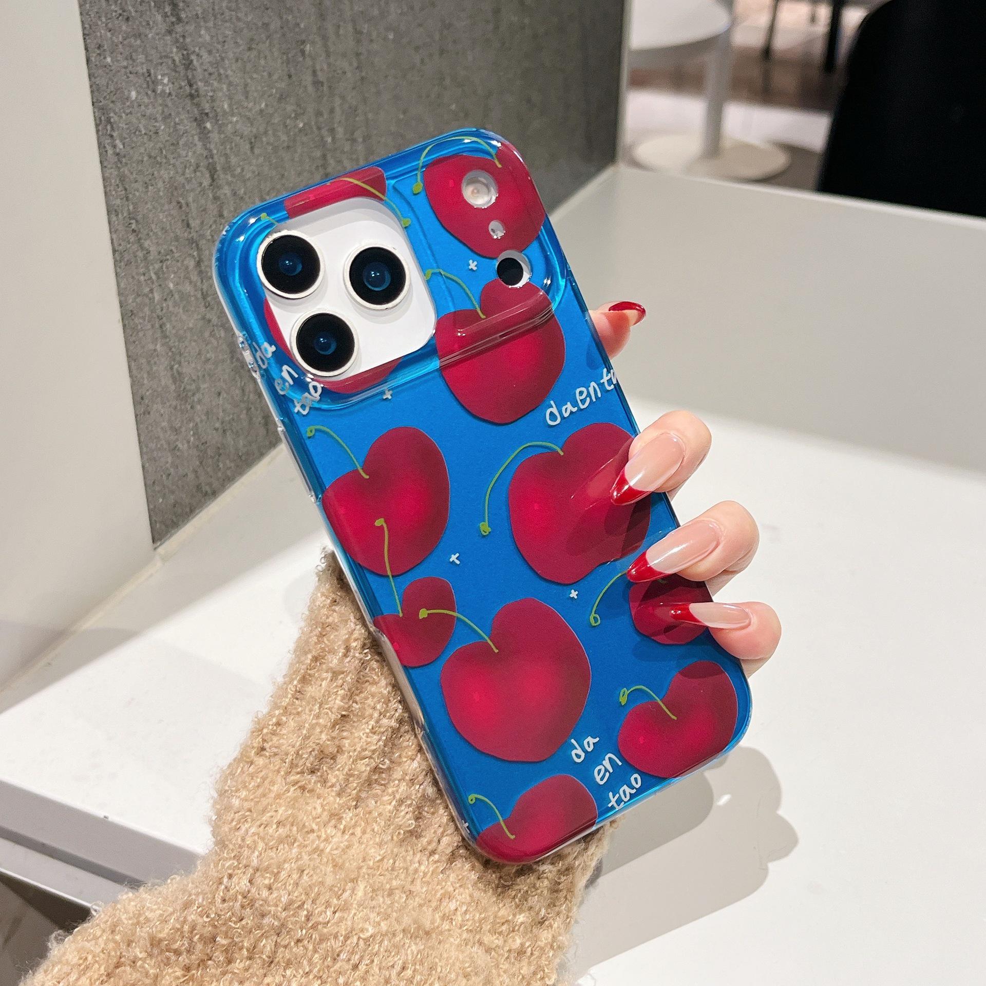 

Cherry Blossom Red & Blue Colorblock Case for iPhone 17 Pro Max/16/14/15, All-Inclusive IMD Korean Style. 14 Pro Max