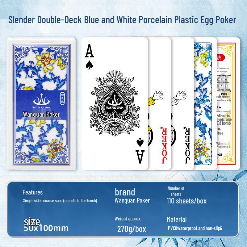 Narrow Blue & White Porcelain Design PVC Playing Cards for Guandan – Double Deck Competition Set 1 Box Guandan Porcelain Long PVC Playing Cards