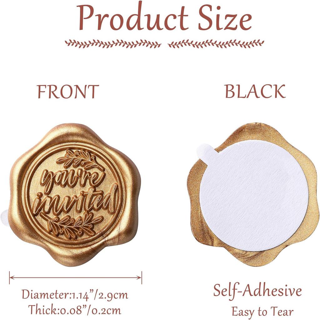 50Pcs You're Invitation Wax Seal Stickers, Envelope Seal Stickers Envelope Seals Self Adhesive Gold Stickers for Wedding
