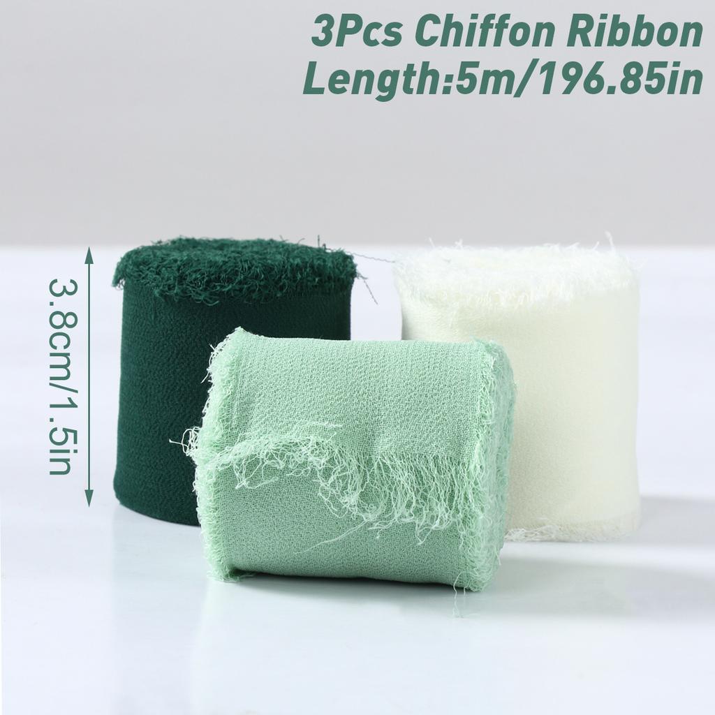 3 Roll/Set Ausgefranste Seidenbandkante Knitterchiffon Handgemacht Gerissen Hochzeitsparty Blumenstrauß Geschenkdekor Weihnachten Heimdekor