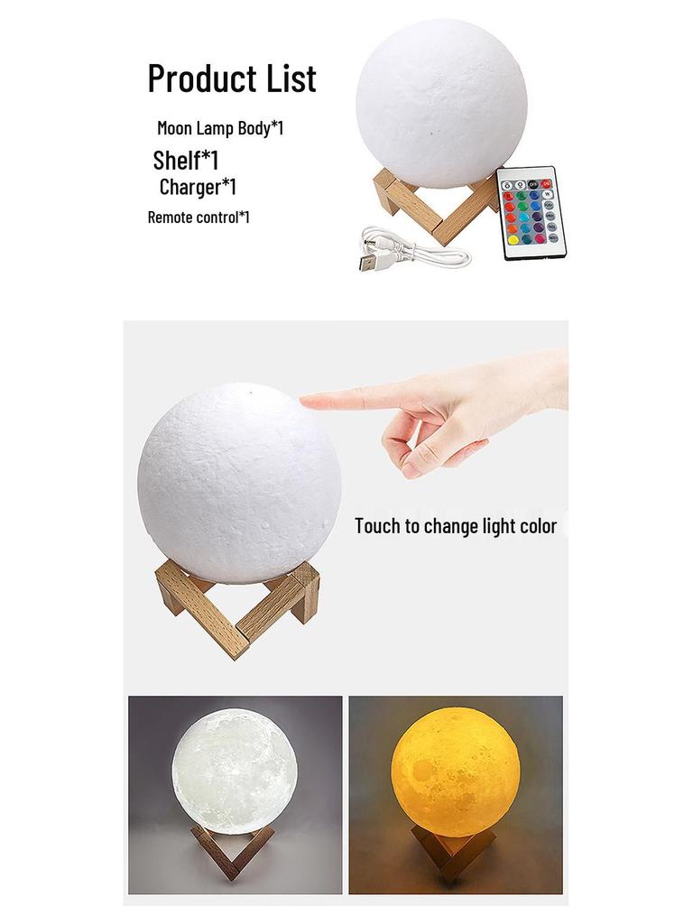 Rechargeable Starry Sky Moon Lamp with Remote Control - Night Table Atmosphere Light