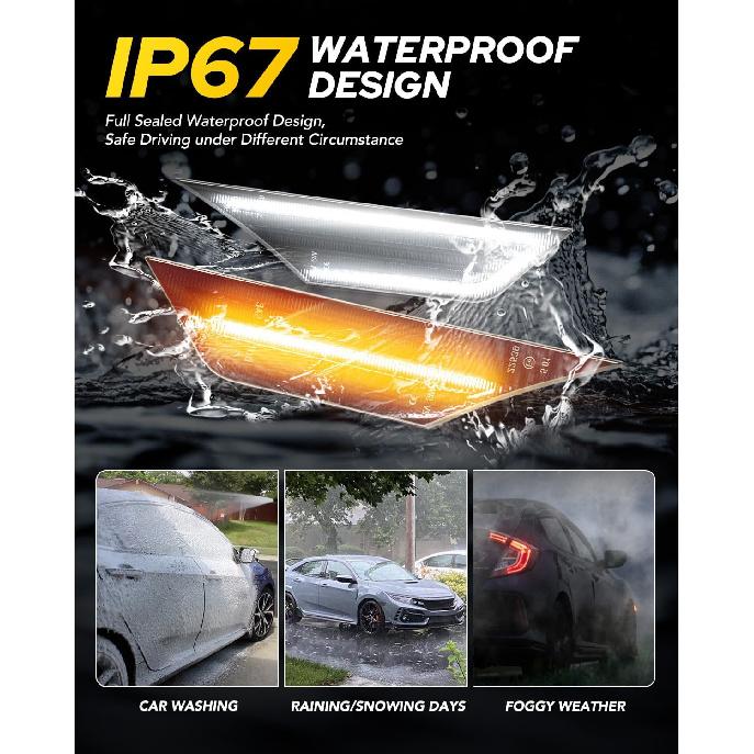 AUTOONE Switchback LED Side Marker Lights Compatible With 10Th Gen Honda Civic 2016-, Amber Yellow Turn Signals & White Daytime Running Lights,