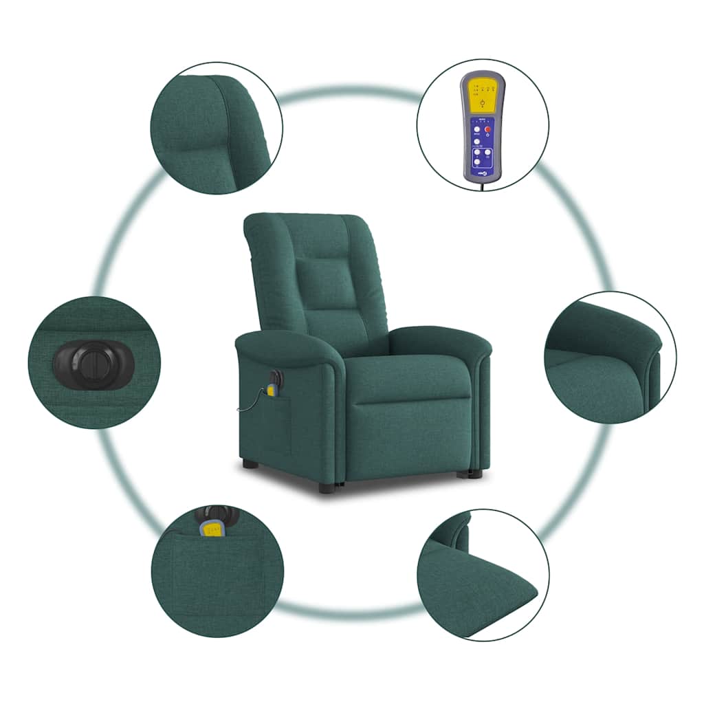 Electric Massage Recliner with Rising Function Dark Green Fabric