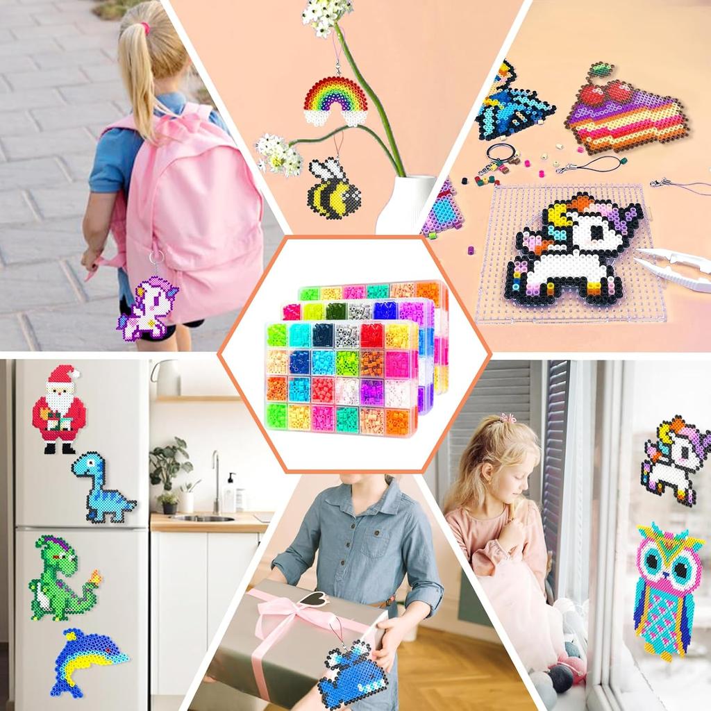 Fuse Beads Kit - 72 Colors 5mm Fuse Beads Set with Pegboards, Ironing Papers and Accessories, Fuse Beads 3 Boxes, DIY Craft Kits for Kids, Arts and