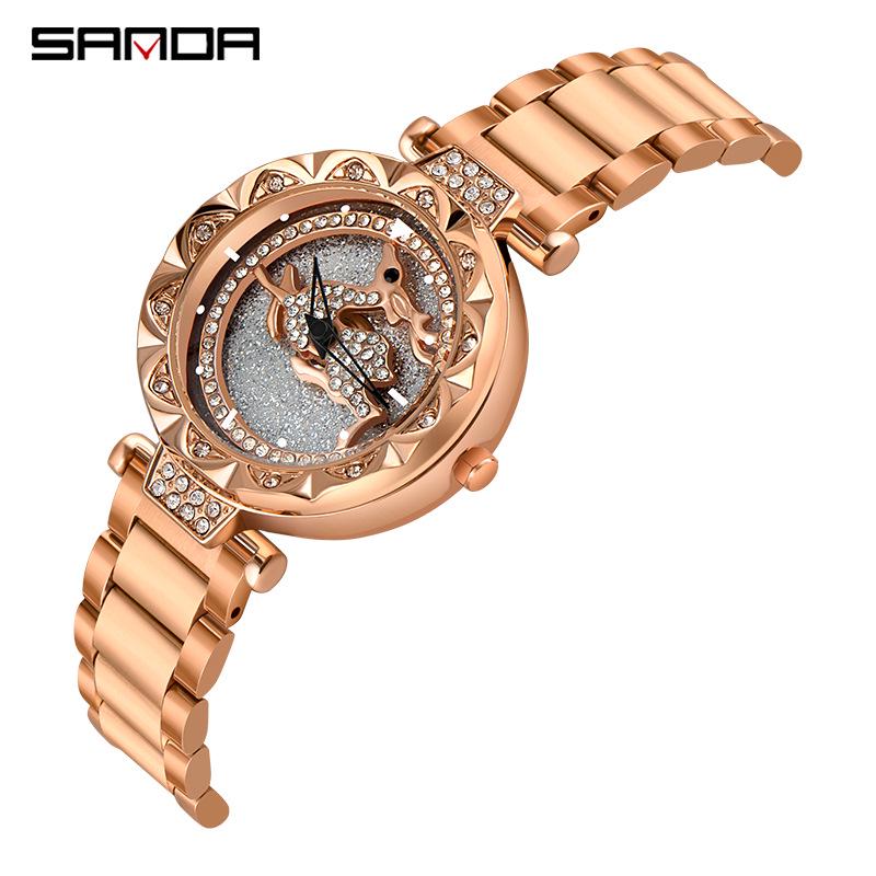 Sanda Shilaoyunzhuan Korean Style Women s Rotating Quartz Watch - Trendy, Simple, and Cool for Students