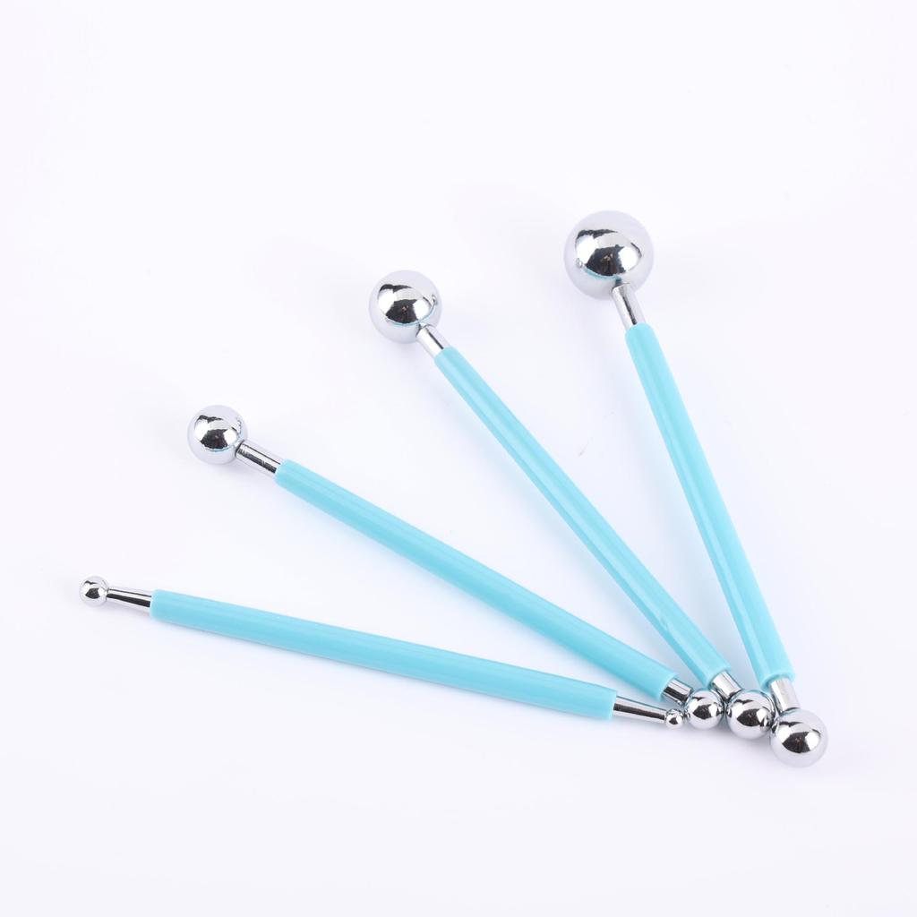 Round Head Ball Rod Set: 4-Piece DIY Polymer Clay Tool for Shaping & Eyeball Socket Indentation