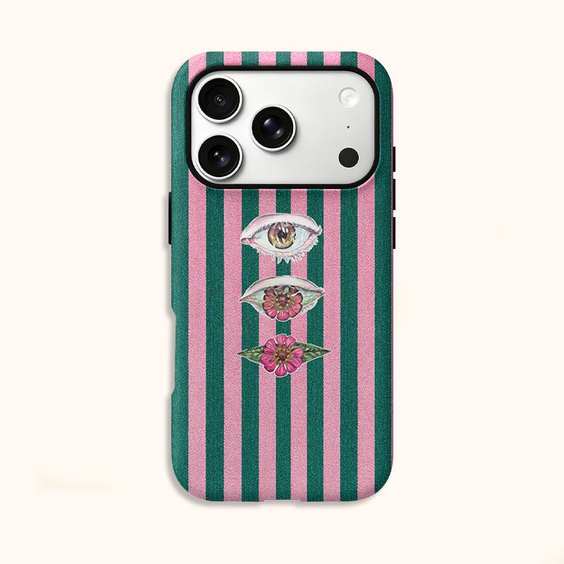 Surreal Striped Eye Lip Flower Graphic Art Print Film Aesthetic Protective Shockproof Bumper Phone Case Cover For iPhone 14 15 16 Pro Max Plus