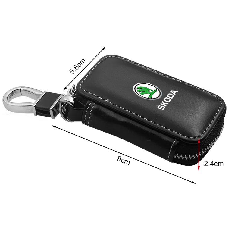 1Pcs Leather Emblem Car Key Case Keychain Zipper Key Case Bag for Skoda SCALA Superb Octavia 2 3 A4 A5 Fabia Kamiq Kapoq Kodiaq Rapid