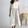 Medium Length Skirt, Round Neck, Short Sleeved Solid Color, Loose Casual Cotton and Linen Dress for Women