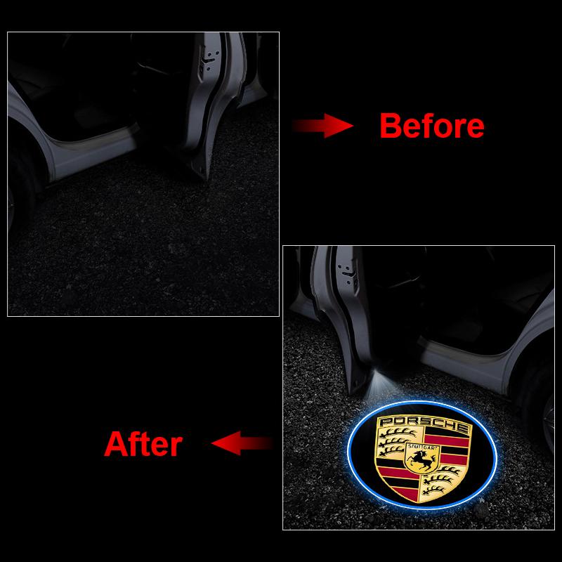 2 stk/sett Bildøremblemlys LED Velkomstlampe Trådløs Laserprojektor For Porsche Cayenne Macan 911 Gt3 918 928 944 968 Boxster Panamera