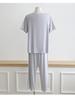 Women's Short-Sleeve Pajama Set with Built-in Bra, Summer Ice Silk Two-Piece, Casual Long Pants, Home Comfort Wear.