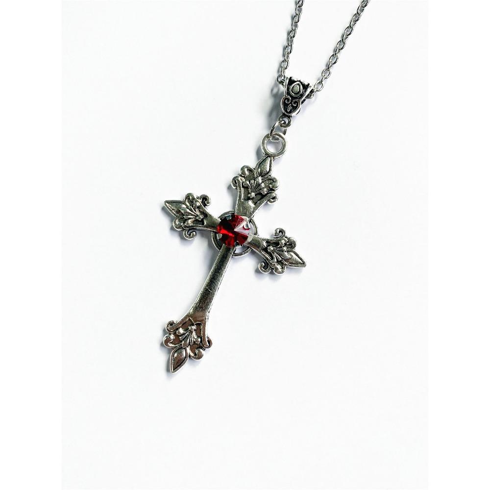 Creative Flower Pattern Cross Diamond Necklace Goth