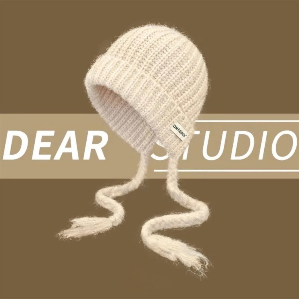 

Warm Braid Strap Cap Versatile Ear Protection Cap Cozy Balaclava Hats For Women бежевий