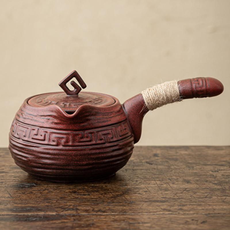 

580ml Coarse Pottery Dragon Patterned Side Handle Teapot Elegant Tea Infuser Pot Tea Maker Kettle With Filter Chinese Tea Set