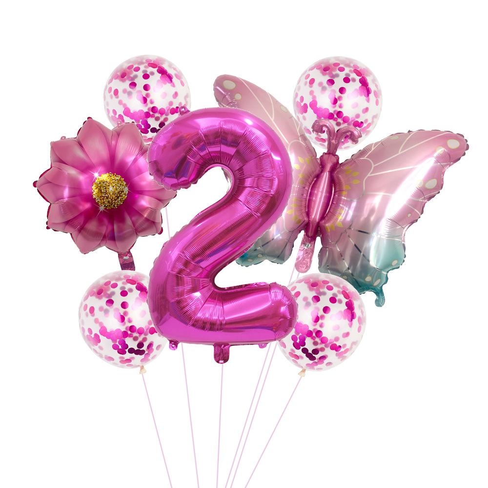 Butterfly 32 Inch Digital Flower Aluminum Film Balloon Set Baby Birthday Balloon Party Decoration Scene
