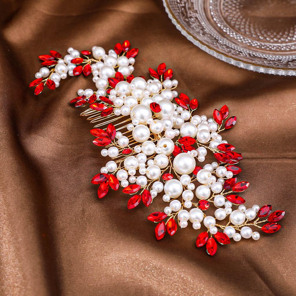 Blume Perle Kristall Haarspange Hochzeit Haarkamm Haarnadel Stirnbänder für Braut Frauen Hochzeit Haarschmuck Schmuck Tiara Geschenk