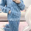 Women's Winter Warm Pajamas Sets Comfortable Long Sleeved Solid Color Jacquard Thickened Loose Fleece Pullover 2 Piece Sets