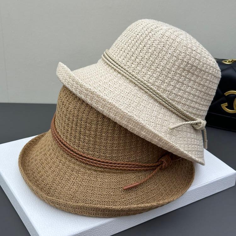 New Crimped Bucket Hat Women's British Top Hat Spring and Autumn Hat Women's Bow Knitted Hat Versatile