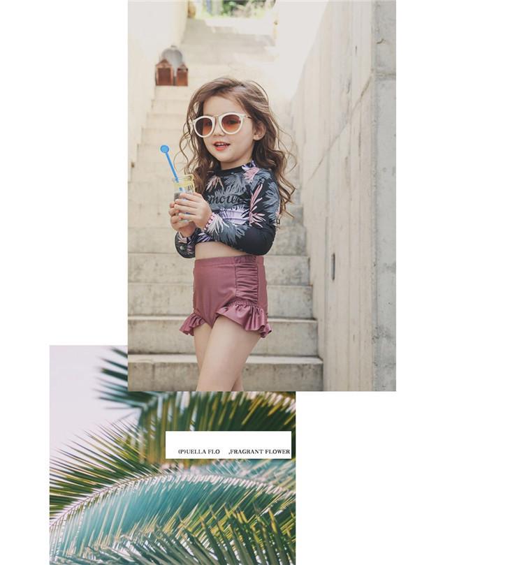 Korean Floral Long Sleeve Baby Girl Swimsuit - Retro Style