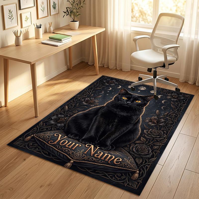 Cat Theme Crystal Velvet Rug Personalized Custom Name Text Soft Floor Mat Home Decor